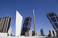 Spain, Madrid, Puerta de Europa with the monument 