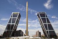 Spain, Madrid, Puerta de Europa at Plaza de Castil