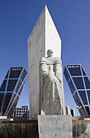 Spain, Madrid, Puerta de Europa with the monument 