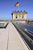 Germany, Berlin, German flag fluttering on a corne