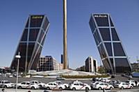 Spain, Madrid, Puerta de Europa with the monument 