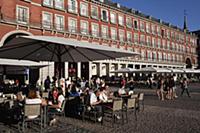 Spain, Madrid, Restaurants in the Plaza Mayor.