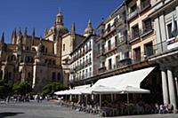 Spain, Castille-Leon, Segovia, Cafes in the Plaza 