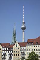 Germany, Berlin, Mitte, Fernsehturm seen from acro