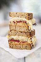 Reuben sandwiches with pastrami, sauerkraut and Th