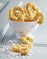 S-shaped butter cookies with nib sugar for Christm