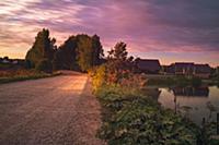 Countryside dirt road. Rural landscape taken in su
